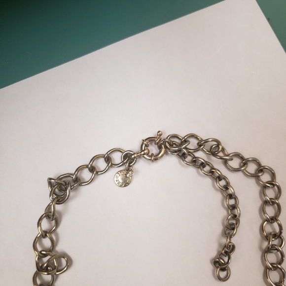 J. Crew, Navy tangerine glass rhinestone gold tone statement necklace - Picture 7 of 9